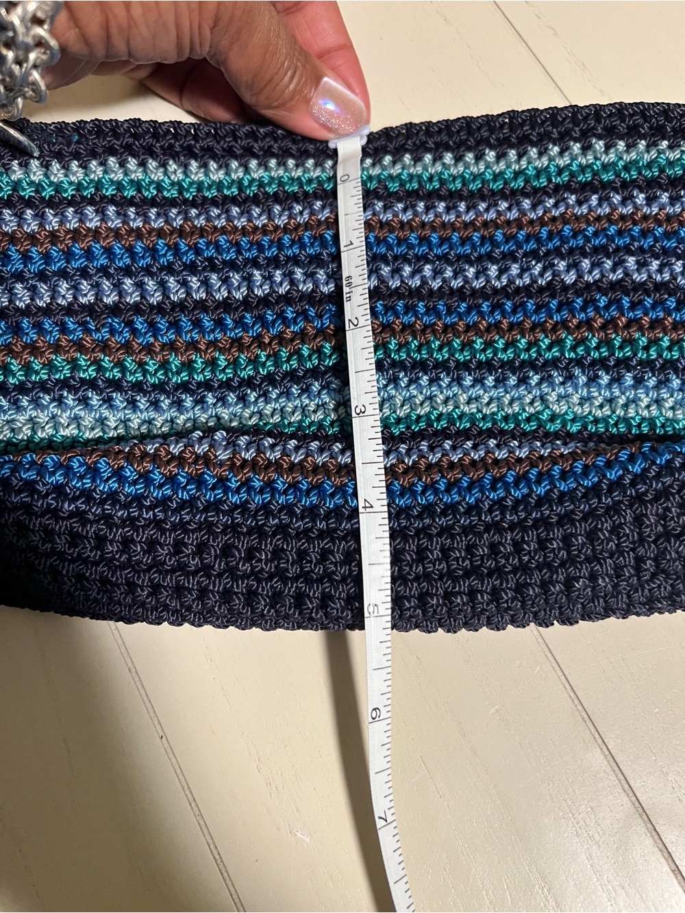 SAK Handcrafted Blue Striped Crochet Cosmetic Pouch - Picture 3 of 11